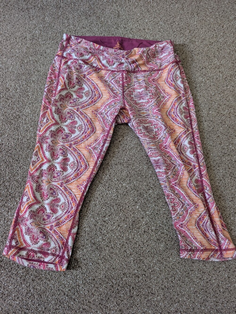 Prana Pink and Orange Paisley Capri Leggings